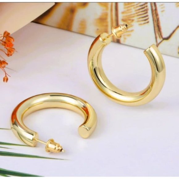 14K Gold Large Chunky Open Hoop Earrings Womens Hoops Ladies Jewelry Thick 14 k